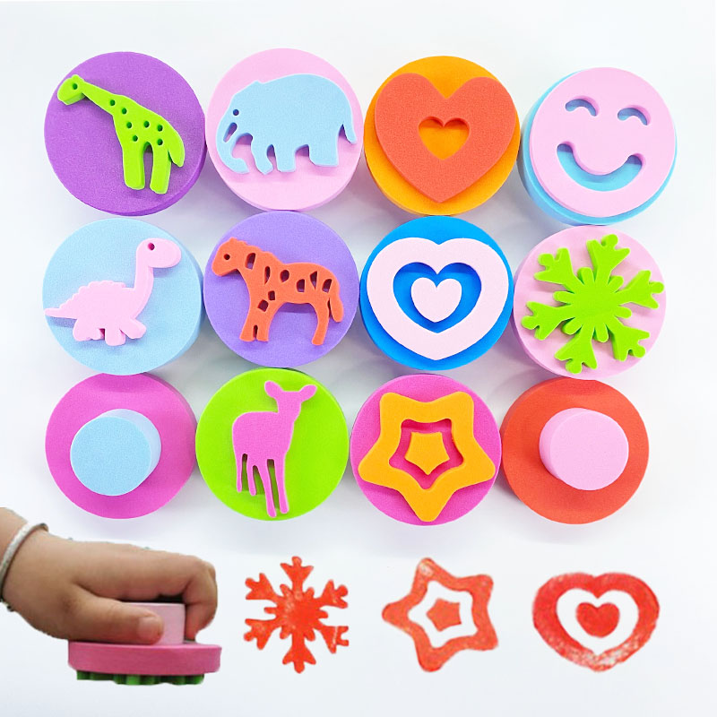 EVA泡沫海绵印章爱心动物水果绘画拓印工具幼儿园diy涂鸦材料套装