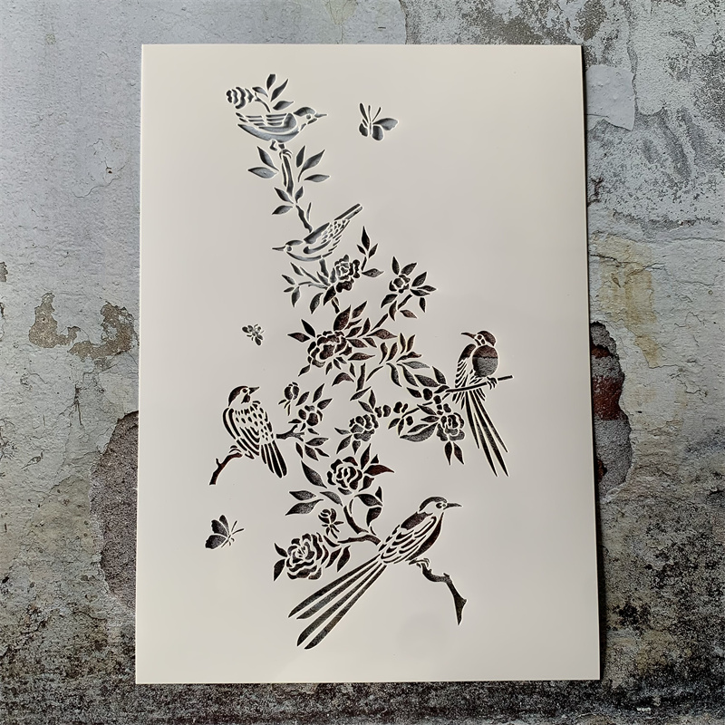 花开富贵小鸟  手绘DIY镂空模板画神器卡通墙绘喷漆手账涂鸦遮蔽