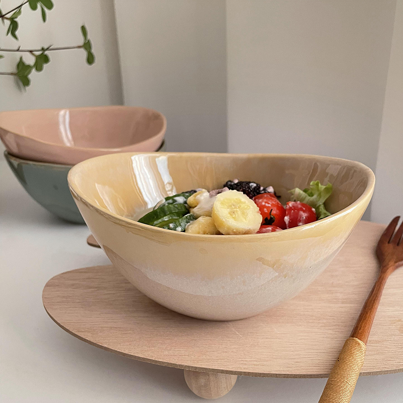 【奇怪可爱的元宝碗】日式复古ins陶瓷沙拉碗水果碗家用菜碗瑕疵