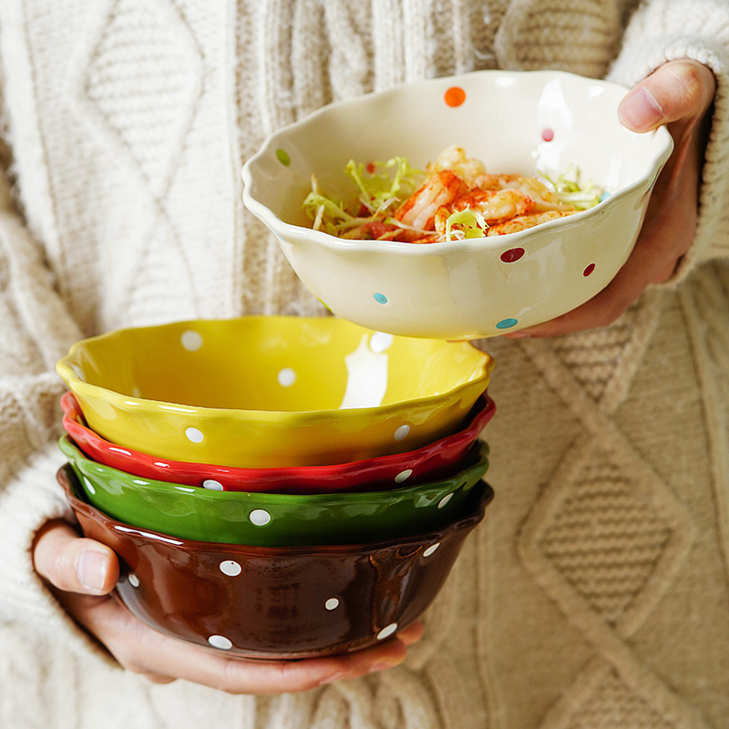 ezicok燕麦酸奶碗带勺麦片水果沙拉碗面碗可爱的法式陶瓷汤碗早餐