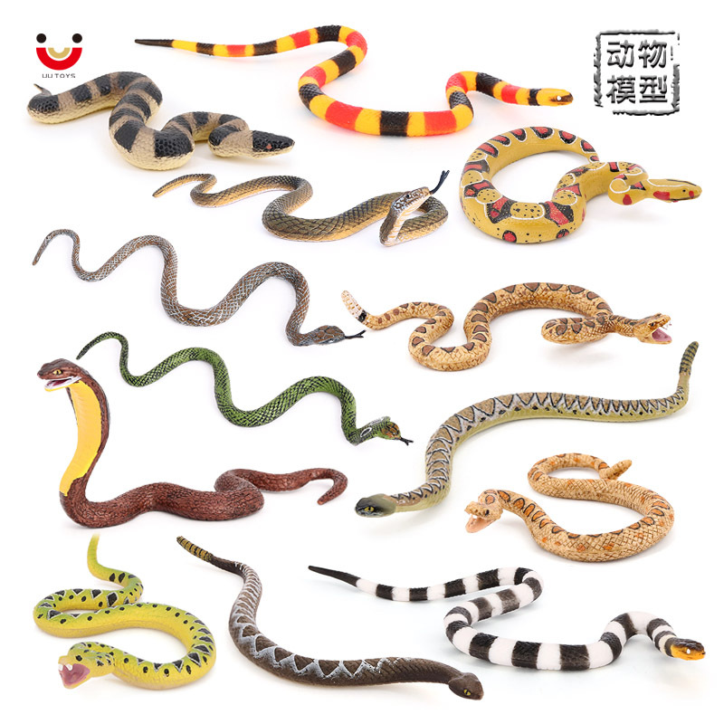 13款蛇模型实心动物响尾蛇珊瑚蛇眼睛蛇红尾蚺鼓腹巨蝰儿童玩具
