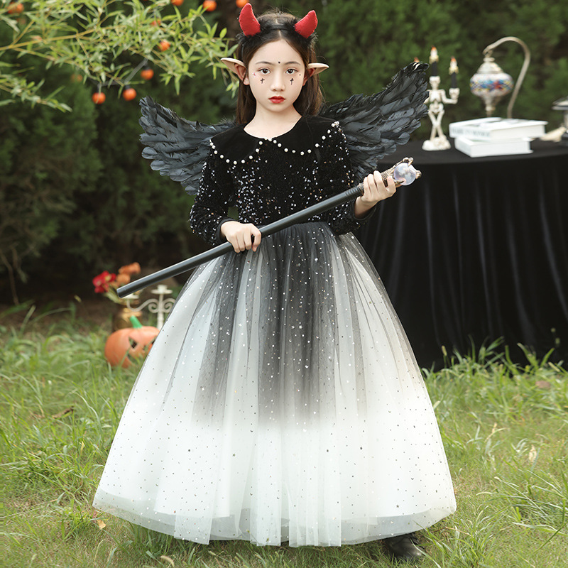 儿童小提琴钢琴演奏公主礼裙主持人女孩女巫婆cosplay万圣节服装