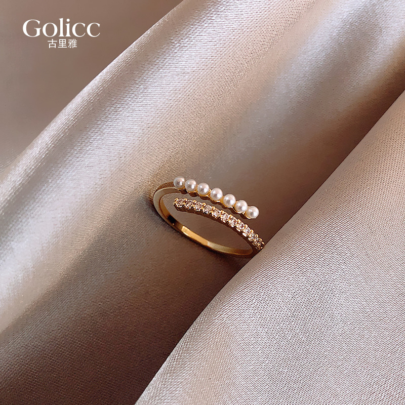 珍珠戒指女2024新款时尚个性食指环开口网红冷淡风小众设计装饰品