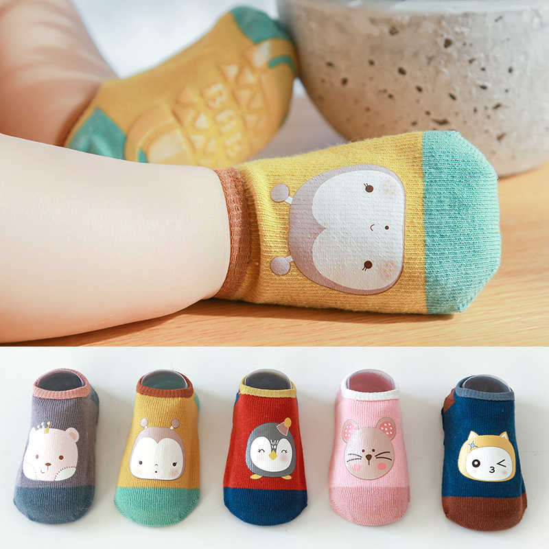 春夏新款精梳棉宝宝袜子婴幼儿防滑学步地板袜卡通印花短船袜
