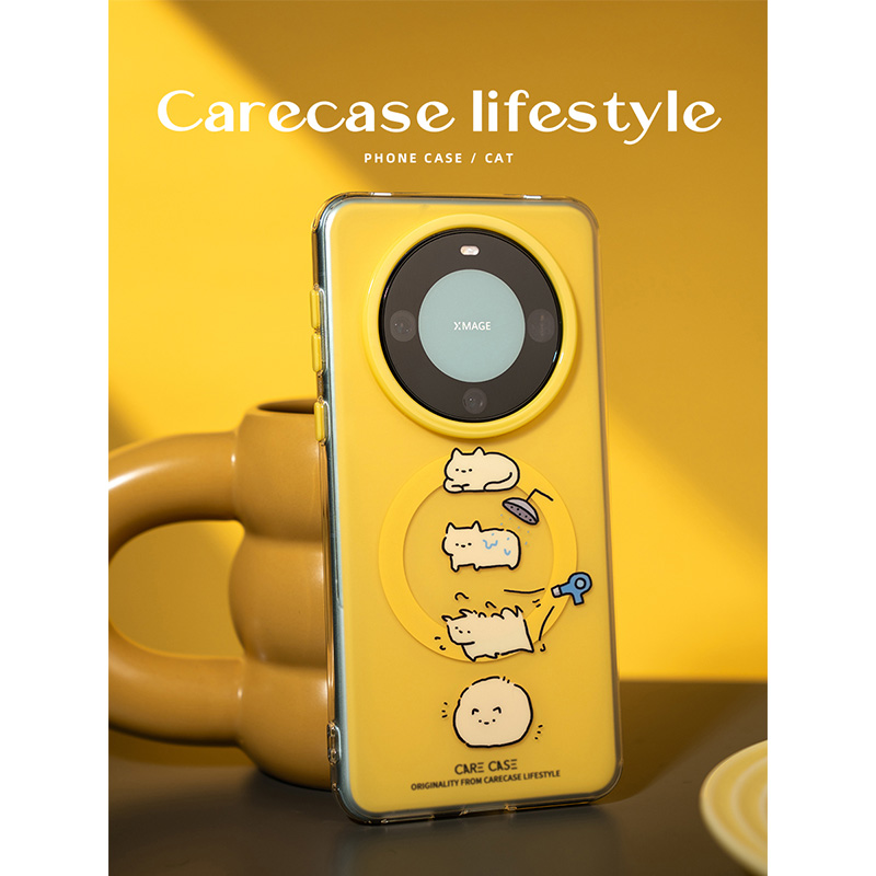 CARECASE 烘干猫咪双层印花磁吸手机壳 适用于华为Mate 60 Pro+ 防摔独立按键 原创设计 可爱涂鸦手绘卡通ins