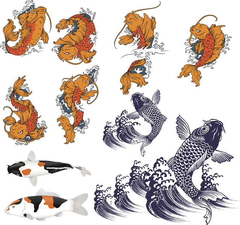 A0216矢量日式日本传统绘画文化鲤鱼锦鲤图案 AI设计素材