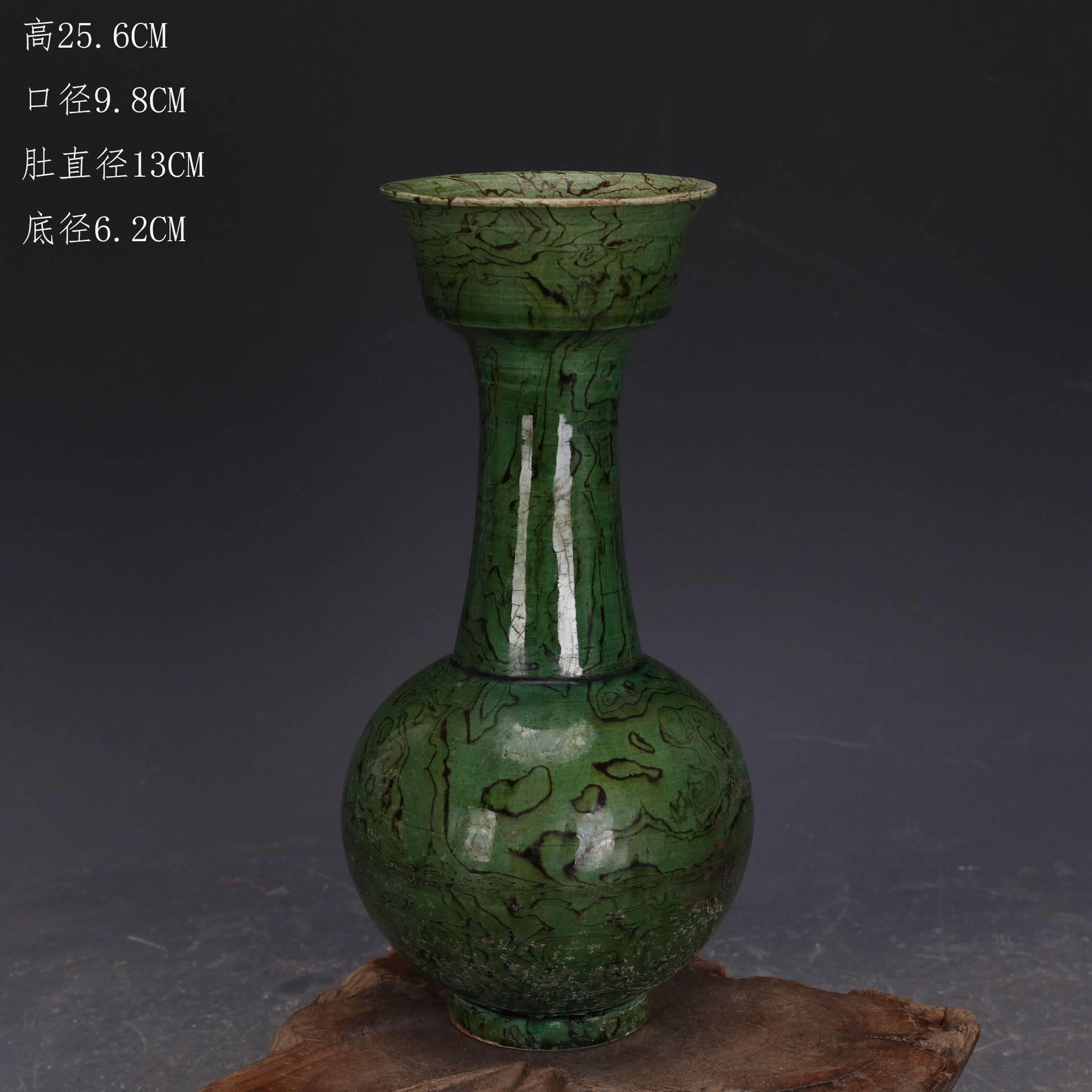 唐代绿地手工绞胎瓷撇口花瓶做旧出土老货仿古瓷古玩古董收藏摆件