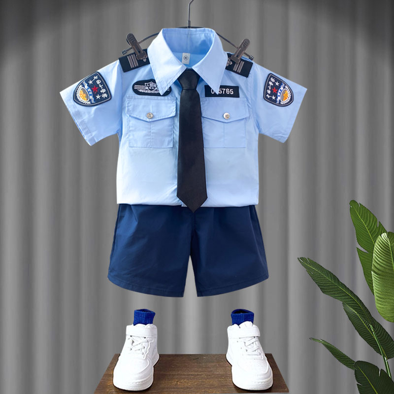 儿童警察服男童警官服保安制服男孩夏装警服套装六一表演演出服装