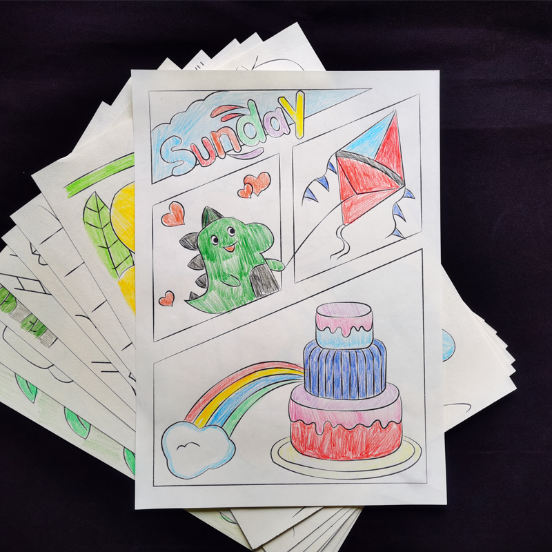 生日蛋糕涂色本线描画本 儿童3-4-6岁线稿临摹图画填色本启蒙涂鸦