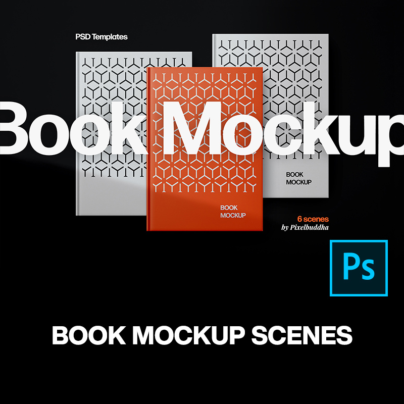 6款硬面精装书籍画册手册封面设计作品贴图ps样机素材展示效果图
