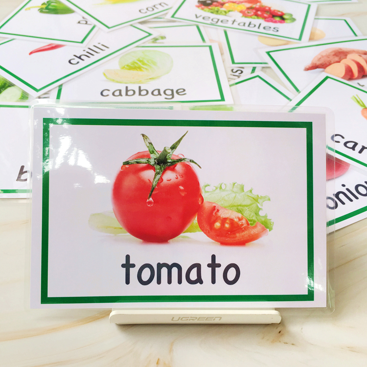 英语卡片防水启蒙闪卡蔬菜类20张幼儿园儿童单词卡早教英文图教具