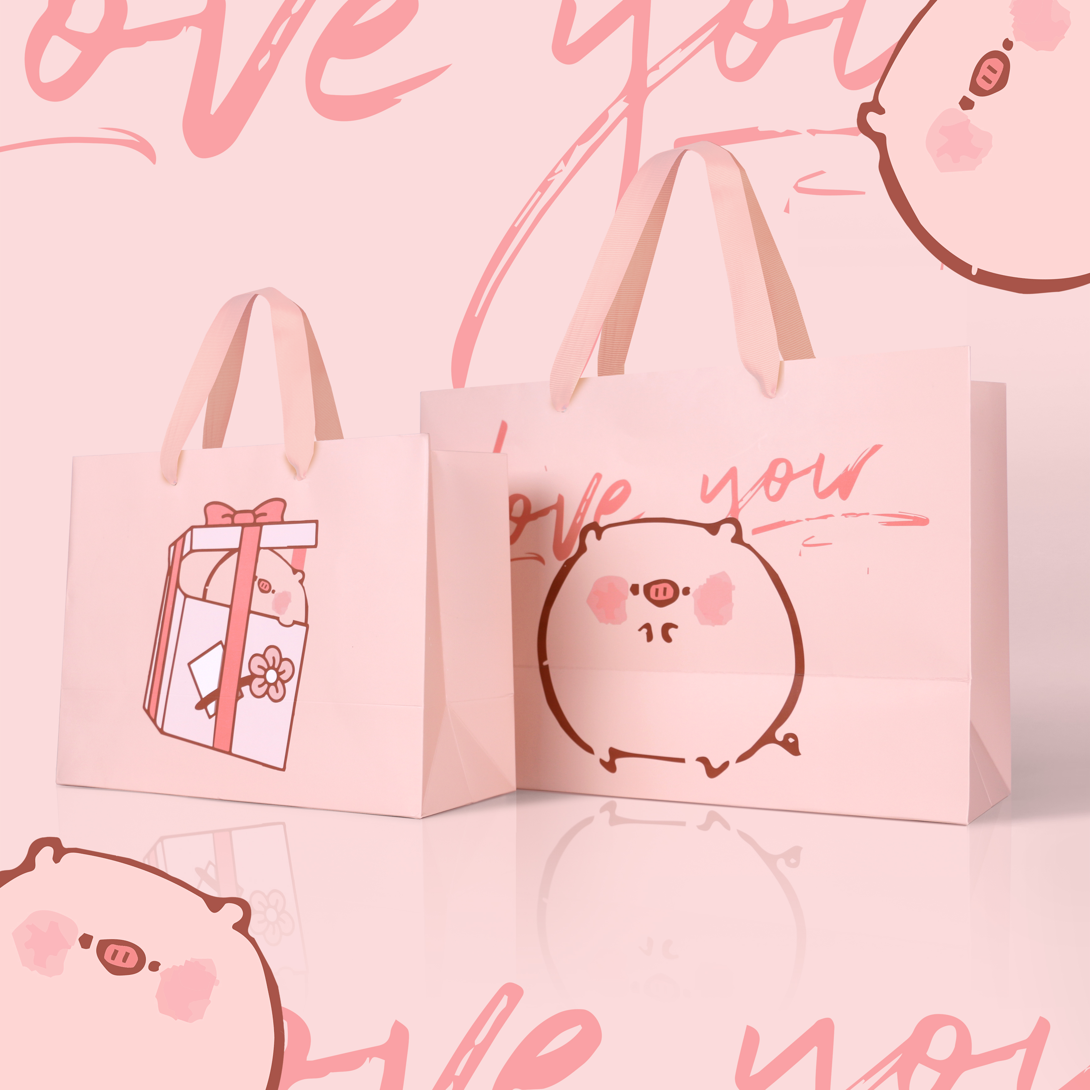 情人节礼物袋原创可爱粉色猪猪儿童生日手提礼品袋伴手礼大号纸袋