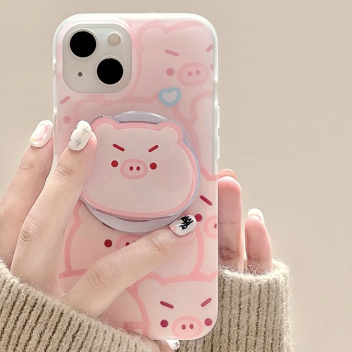 可爱粉色猪猪头像磁吸支架适用iPhone15promax苹果14手机壳女新款13磨砂手感11硬壳14pro小众趣味12pro保护套