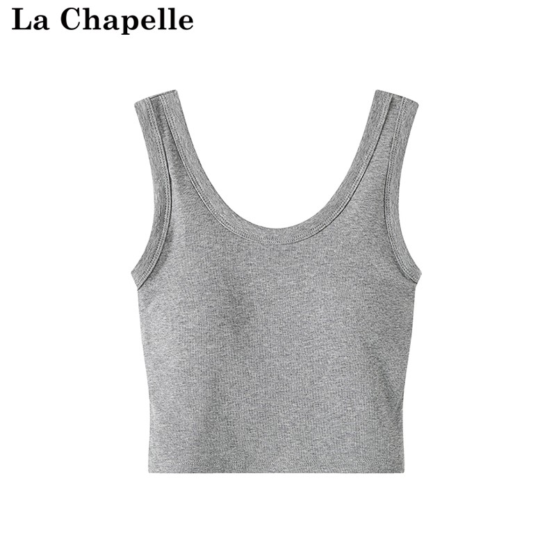 拉夏贝尔/La Chapelle新款经典款式带胸垫纯色修身吊带文胸背心女