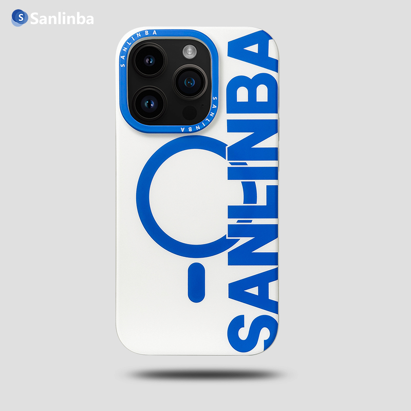 Sanlinba经典蓝白Logo手机壳适用于苹果iPhone15ProMax强磁吸MagSafe新款高级感简约14保护壳原创设计防摔13