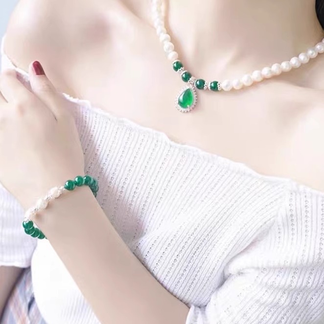 【母亲节首选】珍珠镶绿玉髓项链吊坠送妈妈婆婆母亲节生日1