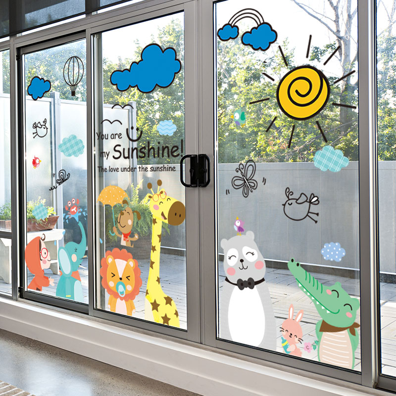 幼儿园环创班级窗户玻璃贴画卡通主题墙贴纸装饰双面图案防撞成品