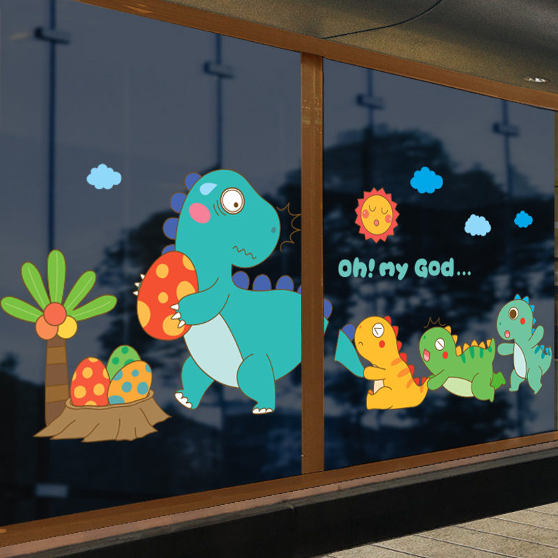 幼儿园窗户贴画卡通玻璃门贴纸自粘装饰六一儿童节墙贴窗花贴窗贴
