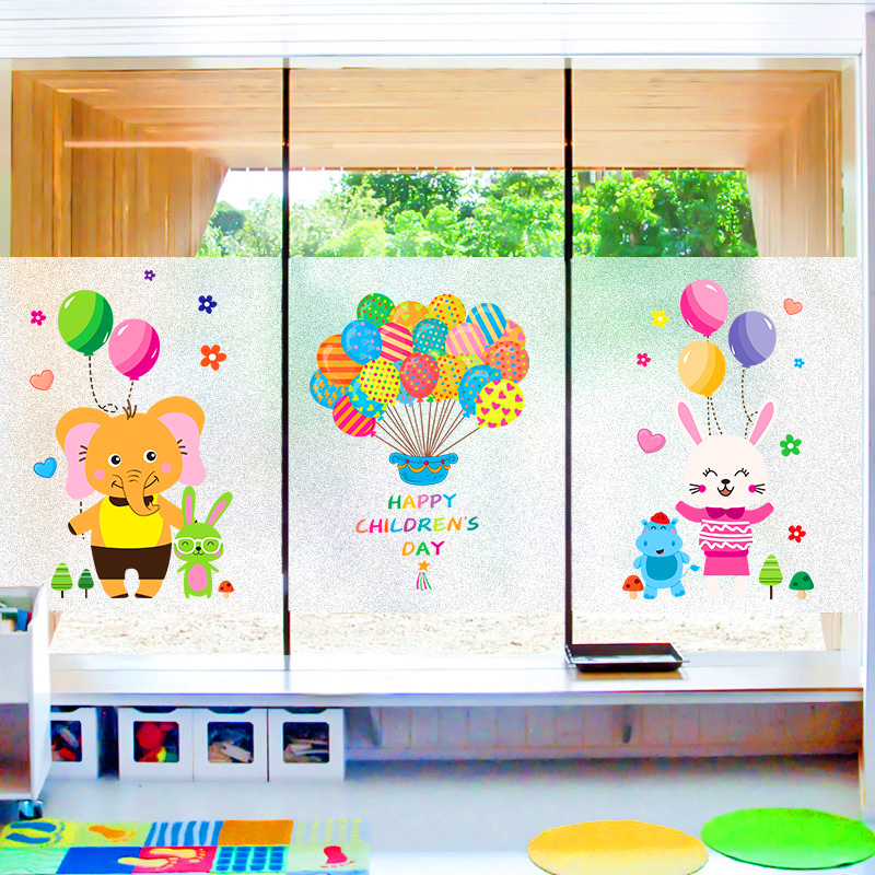幼儿园卡通窗户玻璃门贴纸透光不透明贴膜静电磨砂贴遮光防窥贴画