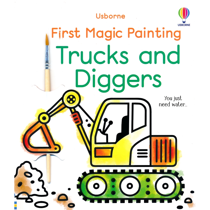 Usborne First Magic Painting Trucks and Diggers 尤斯伯恩 魔术绘画 卡车和挖掘机 笔刷 沾水作画 艺术启蒙 英文原版进口图书