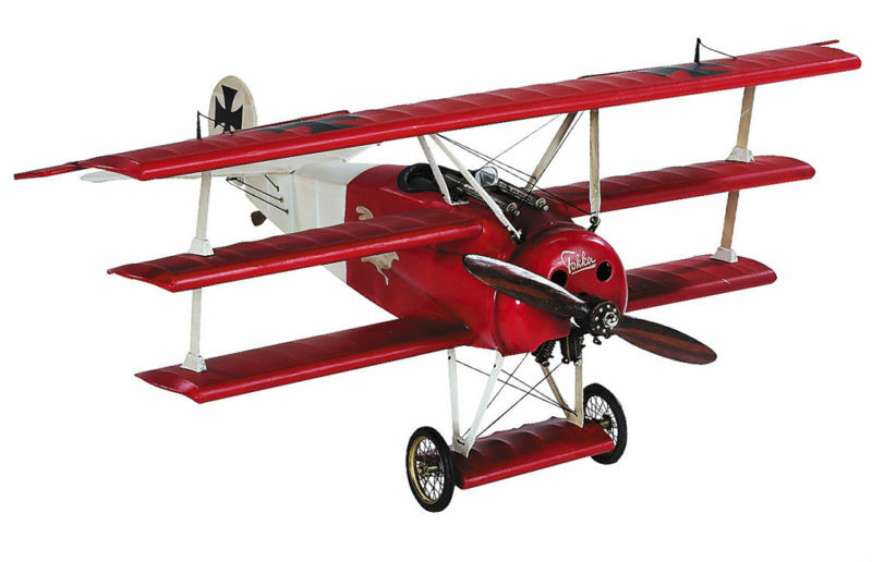 代购红色男爵福克三翼飞机一战15飞机装饰木制模型摆件客厅家居