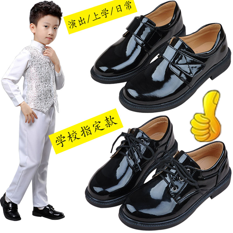 男童黑色皮鞋学生表演出鞋学校礼服鞋子软底儿童亮光面鞋尖头单鞋