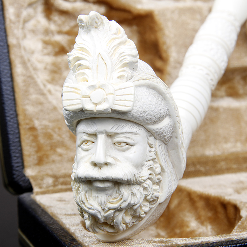 土耳其Altinay原石雕刻海泡石9mm滤芯烟斗大号手工精雕人头像包邮