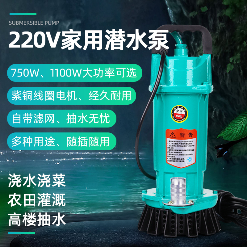 潜水泵220v家用浇水泵交流小型高扬程抽水机农用灌溉排污水泵