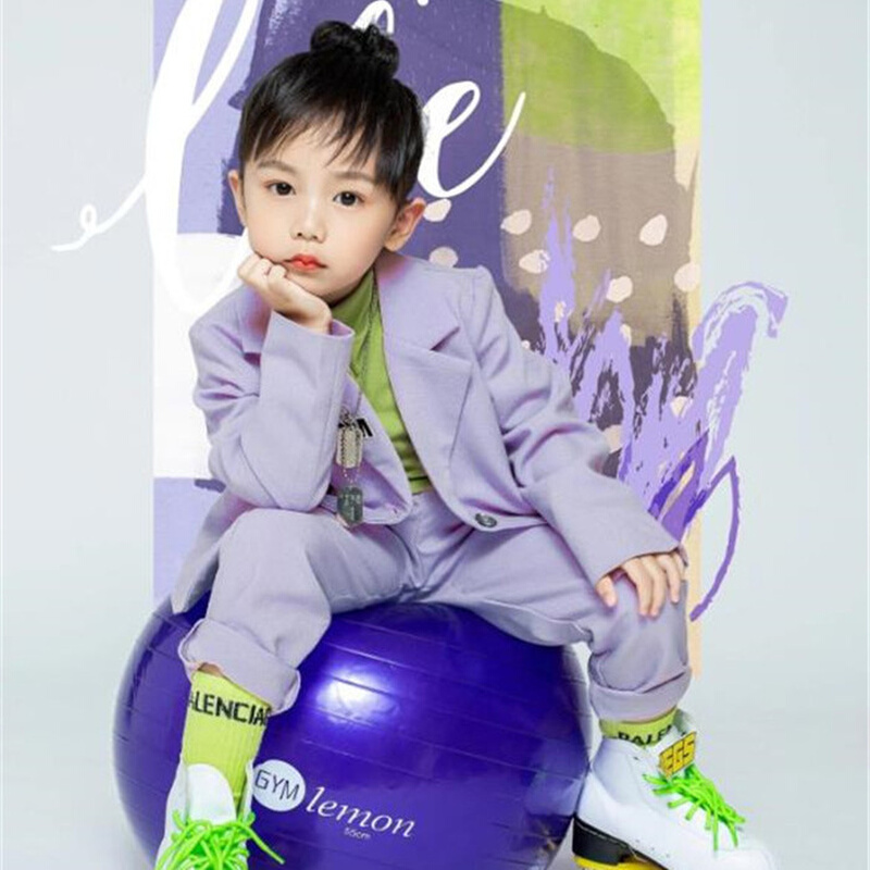 儿童摄影服装小童潮拍清新风格写真紫色西装拍照衣服时尚艺术照
