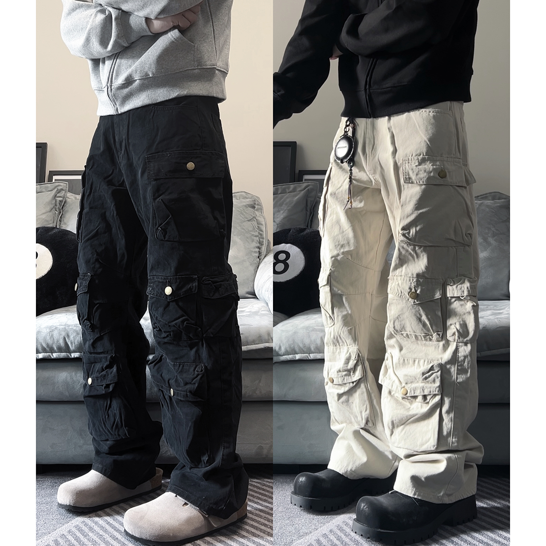 【三色多口袋】cleanfit大口袋纽扣直筒宽松美式工装裤男牛仔裤