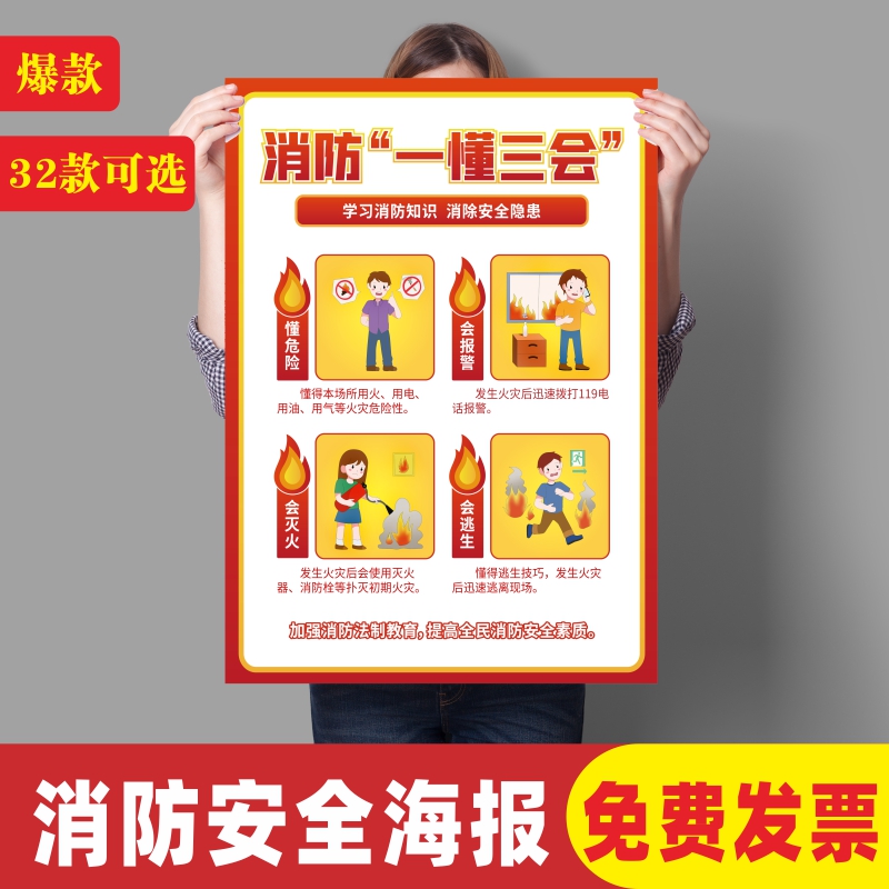 消防安全宣传海报标志牌一懂三会消防四个能力建设消防贴画制度牌
