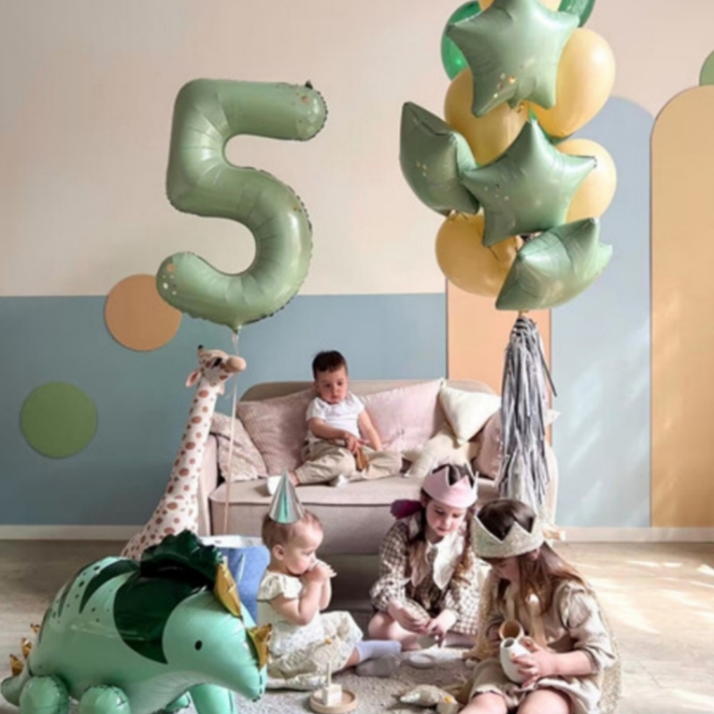 儿童派对拍照道具站立卡通铝膜气球恐龙绿色数字装饰生日布置用品