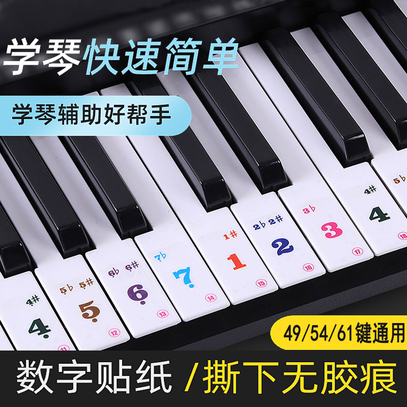 透明简谱电子琴61键键盘贴纸彩色数字音符54/49键电子琴贴音标贴