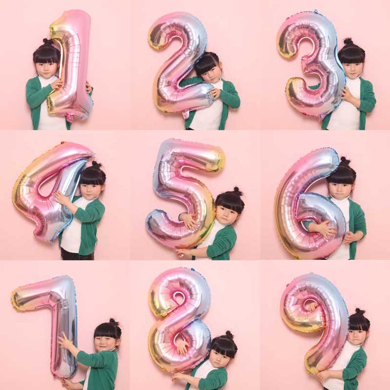 61渐变彩虹色生日快乐气球字母520数字 儿童成人派对装饰派对用品