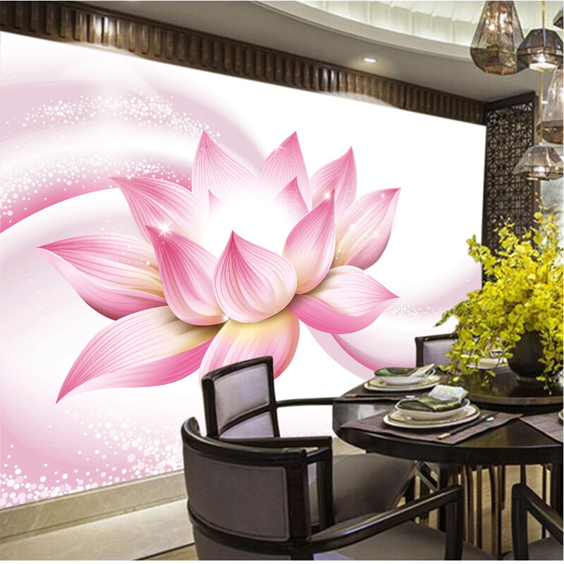 新中式荷花梦幻大气电视背景墙壁纸手绘立体装饰壁画莲花墙纸简约