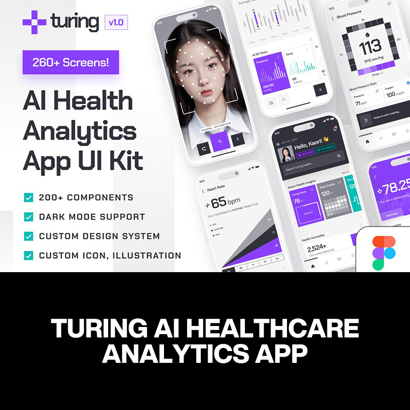 双配色Ai人工智能医疗保健数据分析健康App应用ui界面模板套件