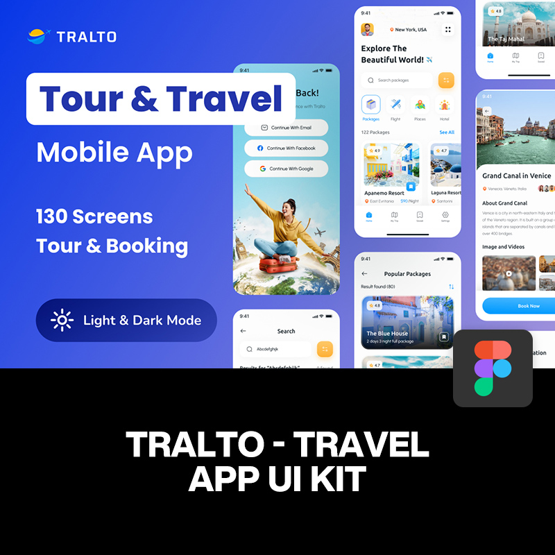 双配色旅行攻略航班行程酒店预订游记旅游app应用ui界面figma模板