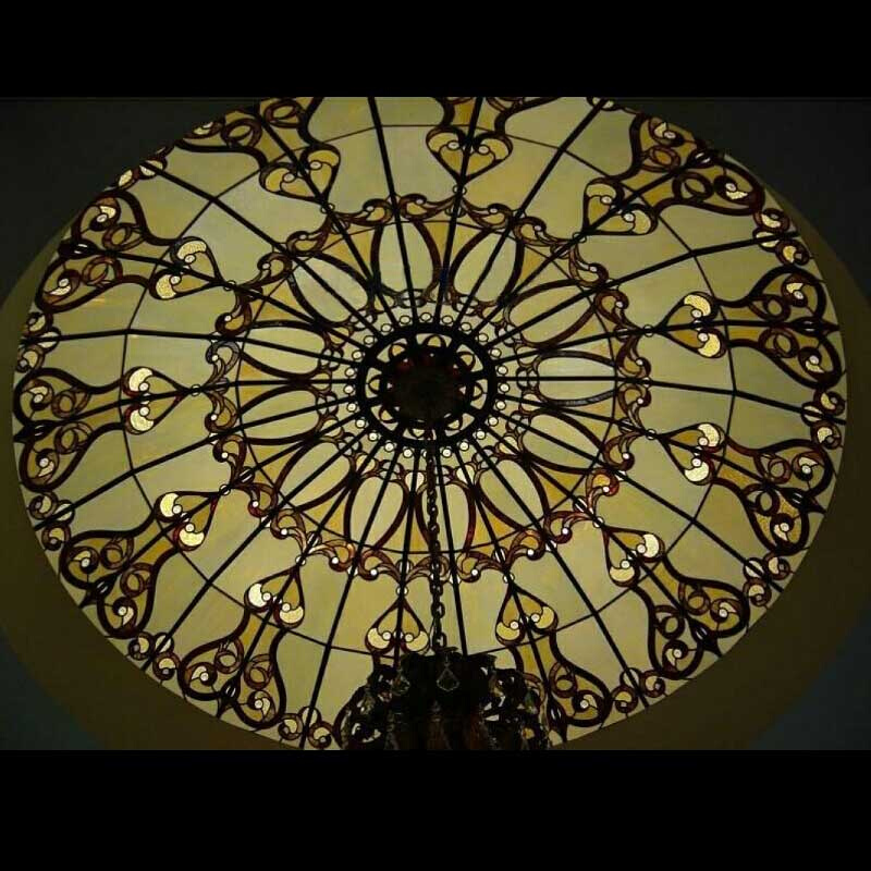 教堂彩色玻璃彩绘艺术装饰天花蒂凡尼镶嵌穹顶欧式天窗复古精品