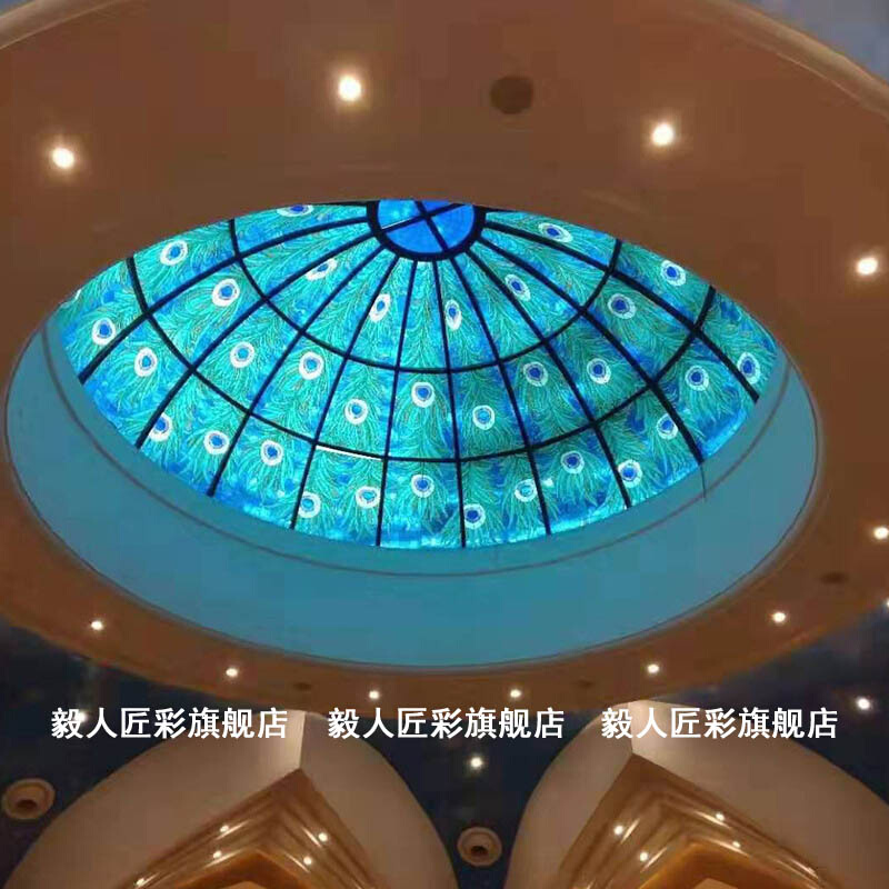 精品艺术彩色玻璃教堂蒂凡尼复古装饰天窗欧式镶嵌彩绘吊顶酒店