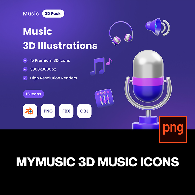 15款3D立体卡通音乐话筒耳机音符app网页icon图标png免抠图片素材