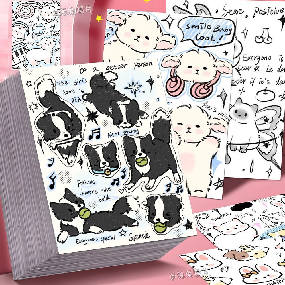 100张可爱蝴蝶猫猫咕卡贴纸卡通可爱猫咪美式复古风diy手机壳iPad