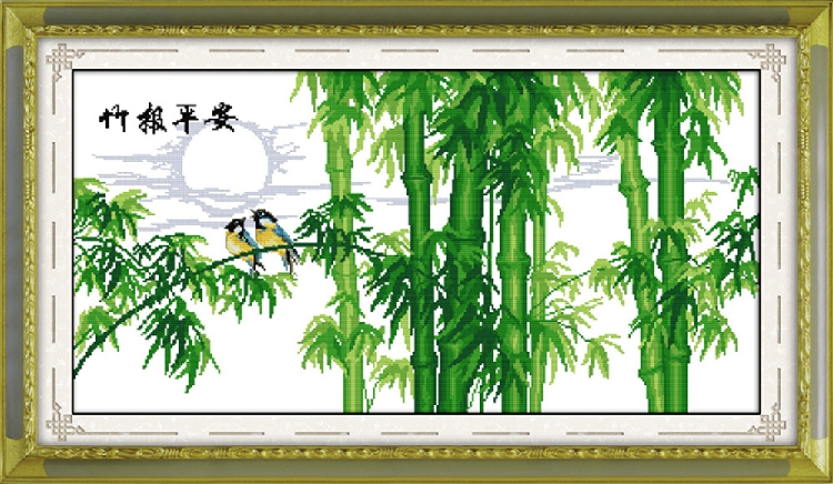 竹子小鸟图案印花十字绣客厅新款简单绣中式清新自然字画竹报平安