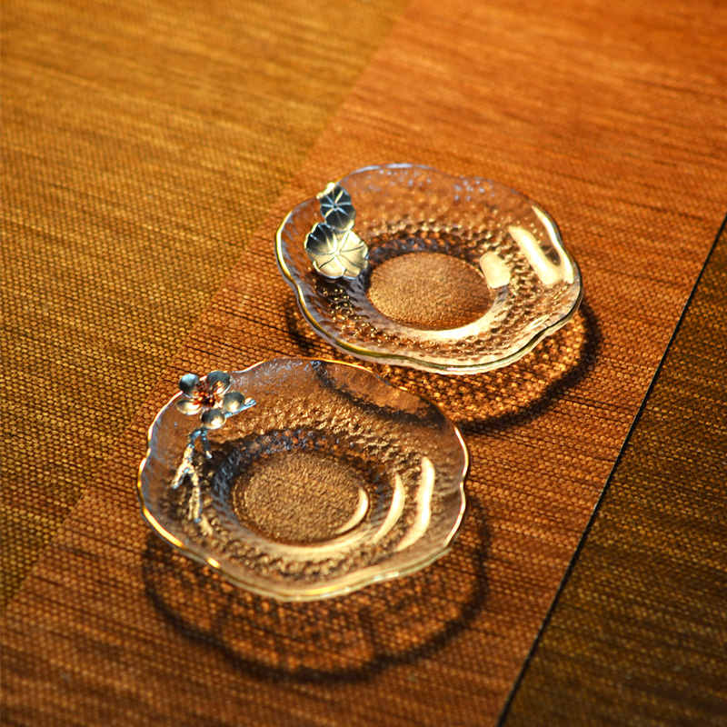 日式玻璃杯垫全玻璃锤纹圆花型家庭个性创意杯托小清新海棠茶杯垫