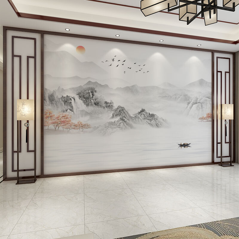 新中式意境山水壁布客厅大气电视背景墙壁纸沙发影视墙布装饰壁画
