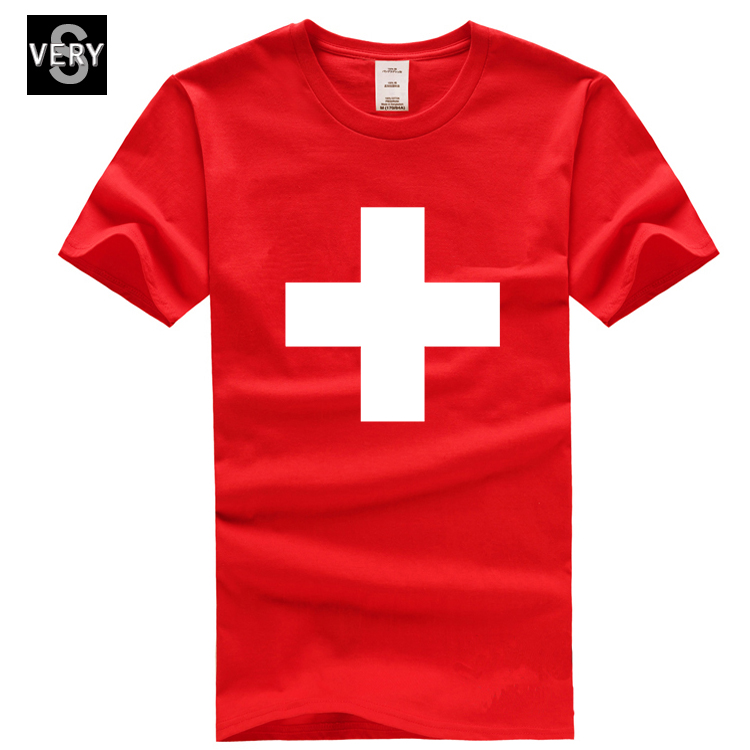 夏装半袖瑞士国旗衣服 医院红十字架祷告男女短袖T恤上衣服装体恤