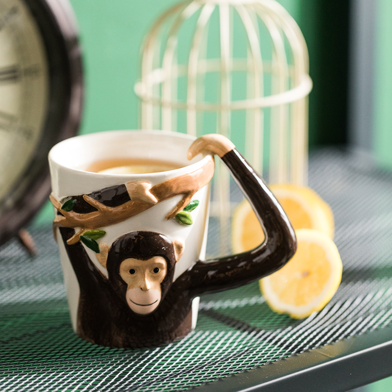 动物搞怪马克杯咖啡杯儿童陶瓷杯萌宠搞笑水杯牛奶杯猴子杯子可爱