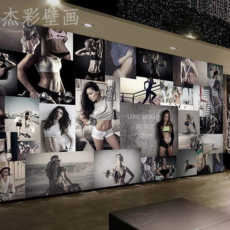 3D运动美女海报壁画健身房工作室壁纸瑜伽馆美容院服装店背景墙纸