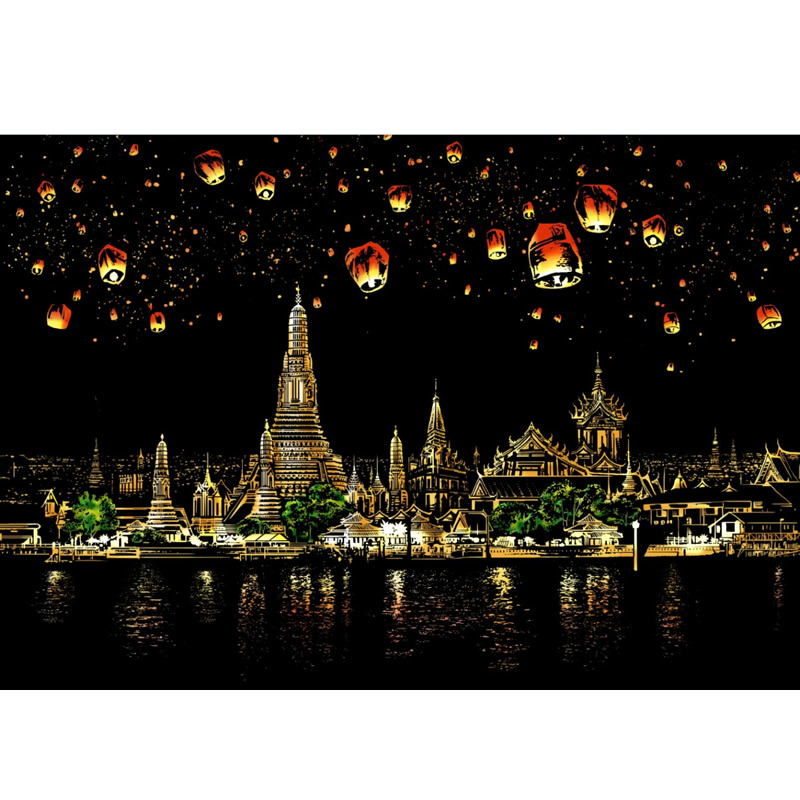 泰国清迈寺庙景点著名建筑物夜景图成人减压刮刮画学生寝室挂画