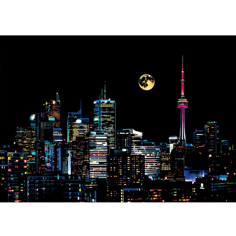 加拿大多伦多地标建筑物夜景图成人减压刮刮画寝室房间挂画摆件画