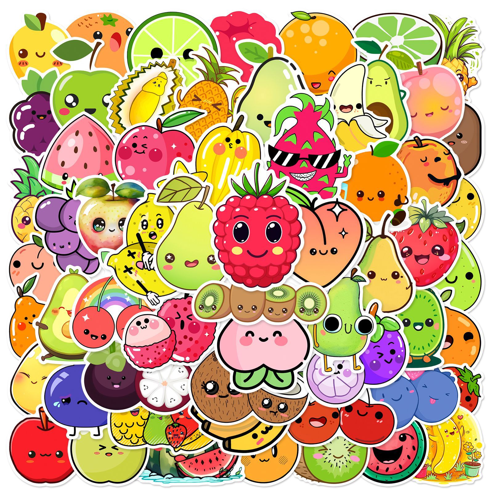 300张可爱水果贴纸儿童益智卡通苹果葡萄橘子猕猴桃动画防水贴纸